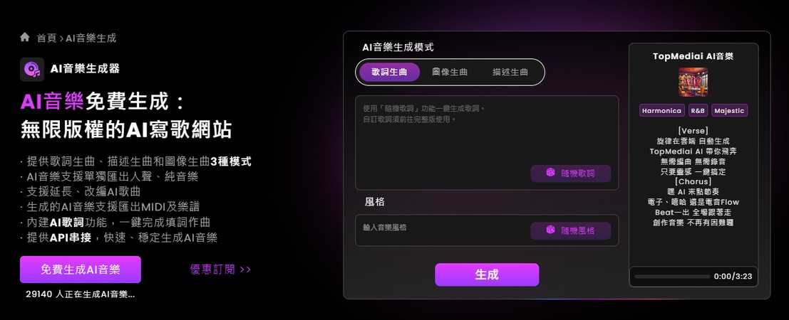 支援繁體中文的TopMediai AI