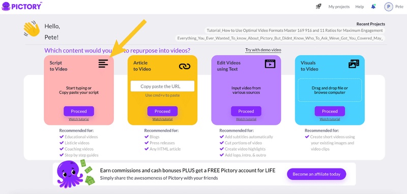 ai影片生成pictory教學1
