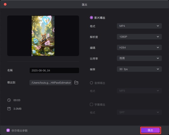 導出影片