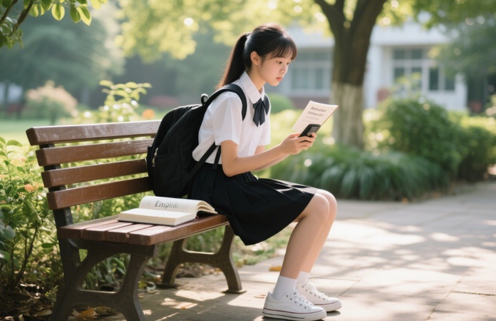 學生跟讀英文教材