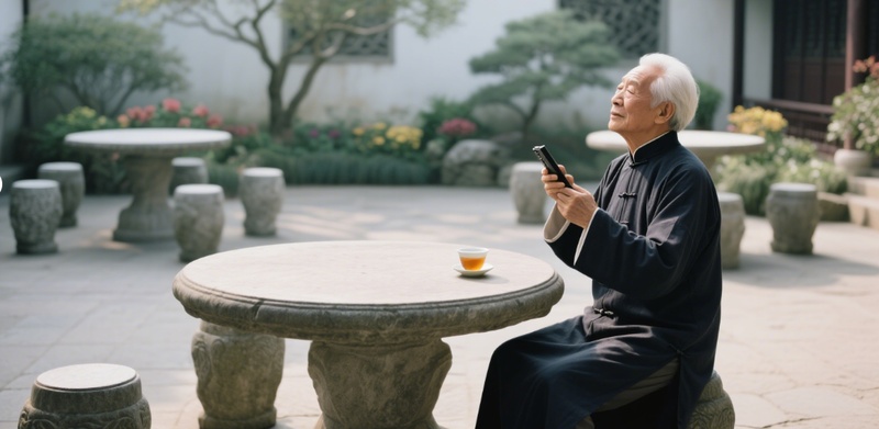 聽朗讀器的老人