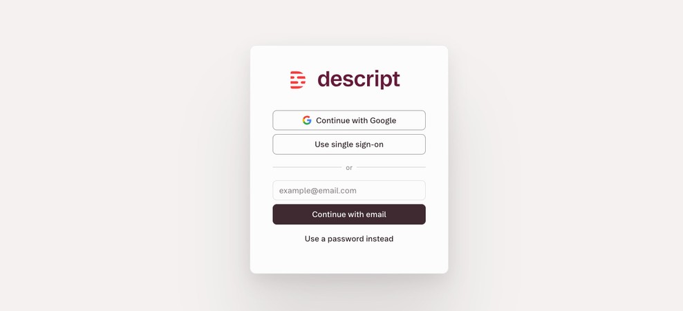 Descript AI 帳號登入與註冊畫面