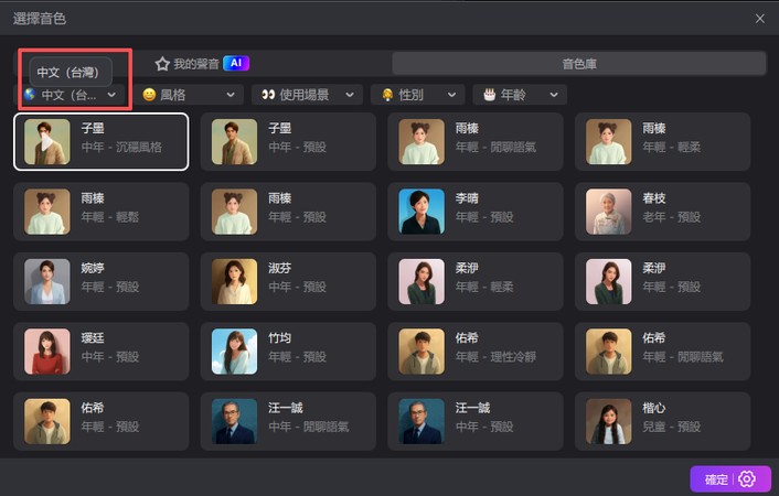Edimakor AI：Avatar 聲音清單