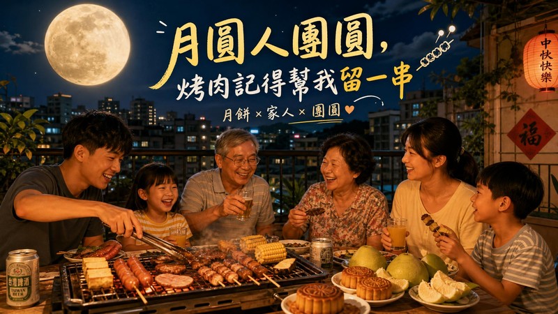 台灣中秋烤肉祝福圖，適合家人朋友 LINE 分享