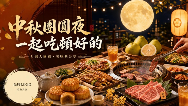 餐飲品牌中秋節祝福圖，適合燒肉火鍋與餐廳社群