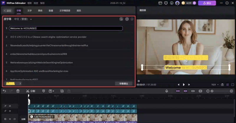 調整字幕樣式與時間軸