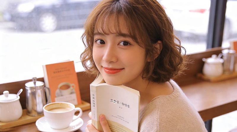 AI 文青咖啡廳美女圖