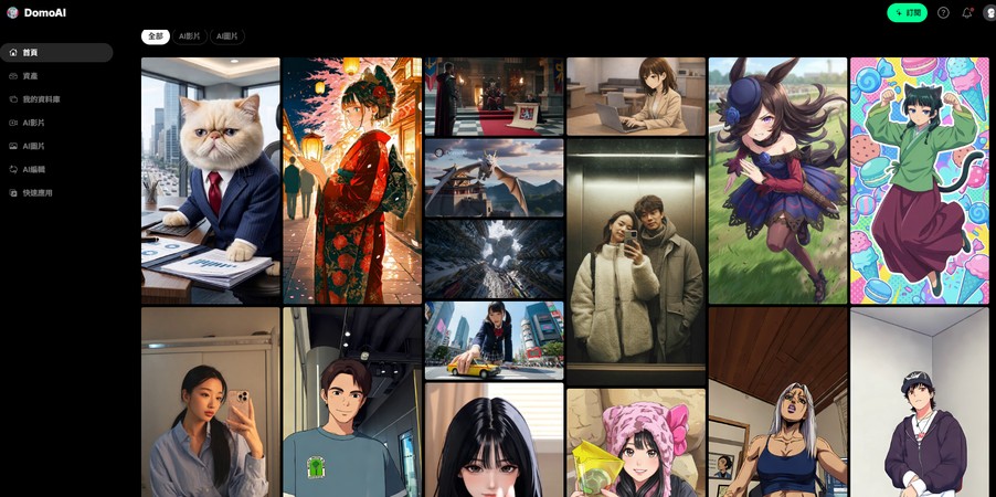 Domo AI 網站介面與 AI 影片生成工具操作畫面