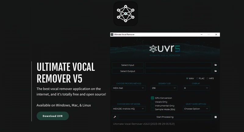 Ultimate Vocal Remover V5 免費人聲分離軟體介面