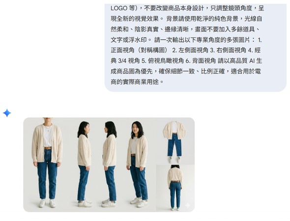 Gemini 生成結果示意（多角度商品圖）