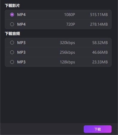 選擇 IG 影片下載畫質與格式