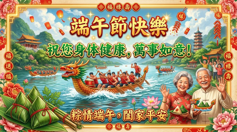 復古書法風端午節長輩祝福圖下載