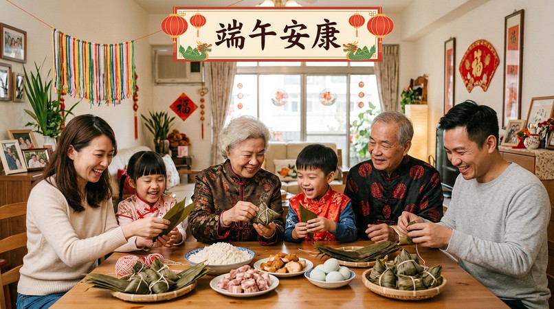 溫馨家庭風端午節祝福圖免費