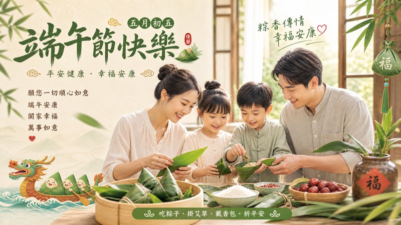 溫馨家庭風端午節祝福圖下載