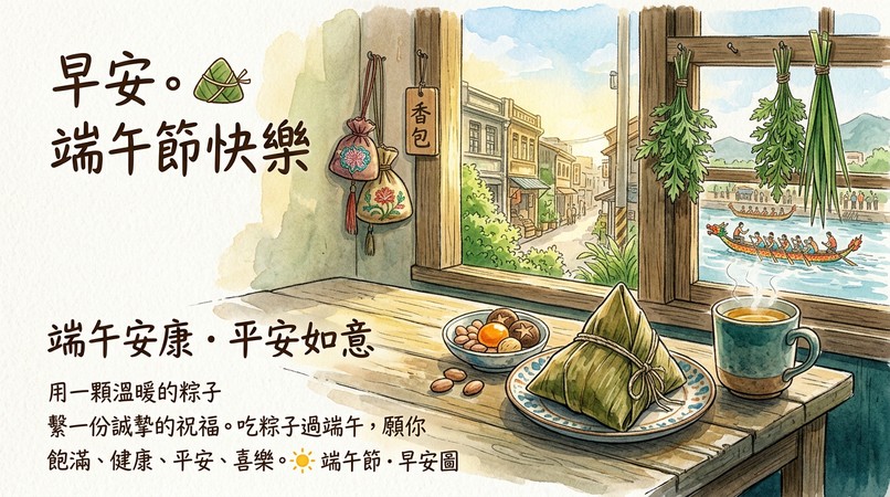 文青風端午節早安祝福圖