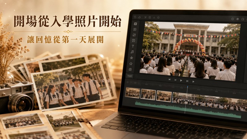在畢業影片開場放入入學照片並設定淡入效果的剪輯畫面