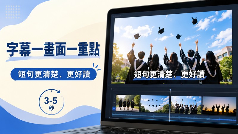在影片剪輯軟體中設定畢業影片字幕字型與顯示時間的畫面