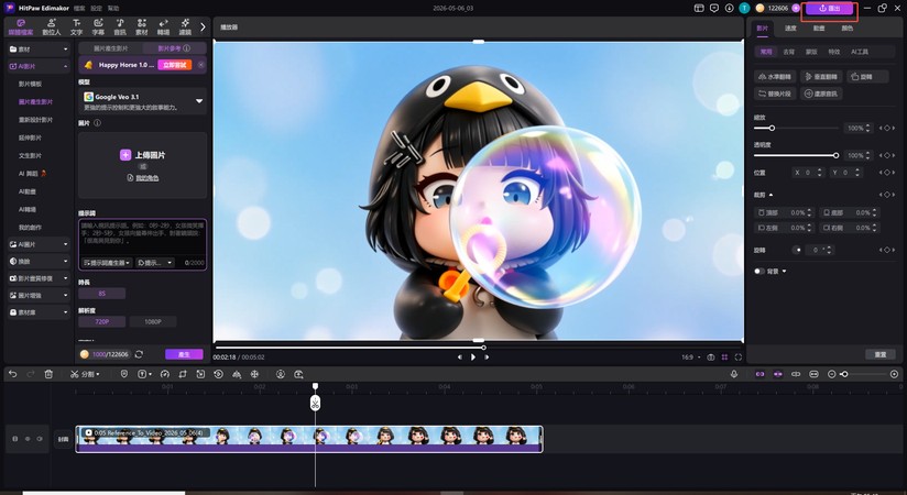 使用 Edimakor 的 Seedance 2.0 生成咕咕嘎嘎影片