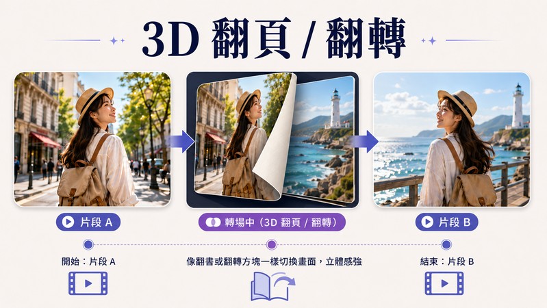 3D 翻頁翻轉轉場效果示意