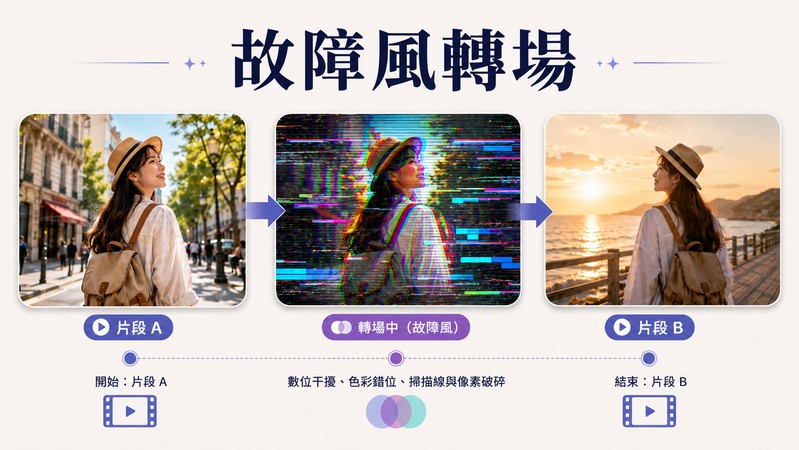 Glitch 故障風轉場效果示意