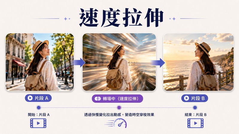 速度拉伸轉場效果示意