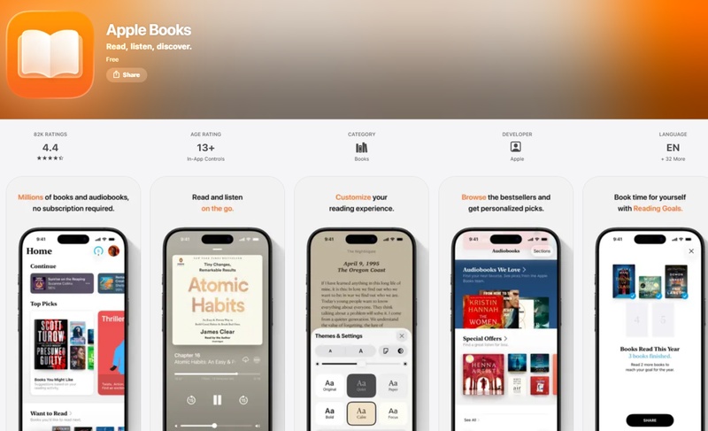 Apple Books 圖書支援免費公版書閱讀