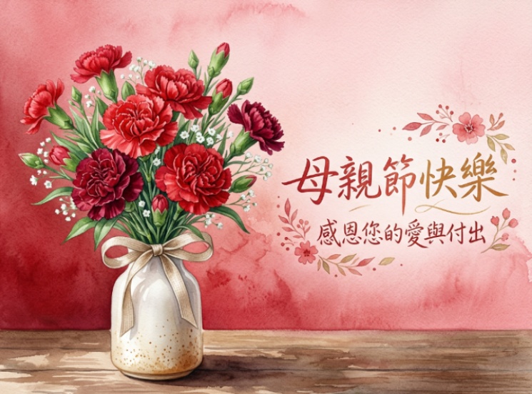 經典康乃馨母親節卡片範本搭配紅粉漸層背景