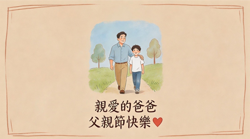父親節卡片範本呈現父子散步插畫風格