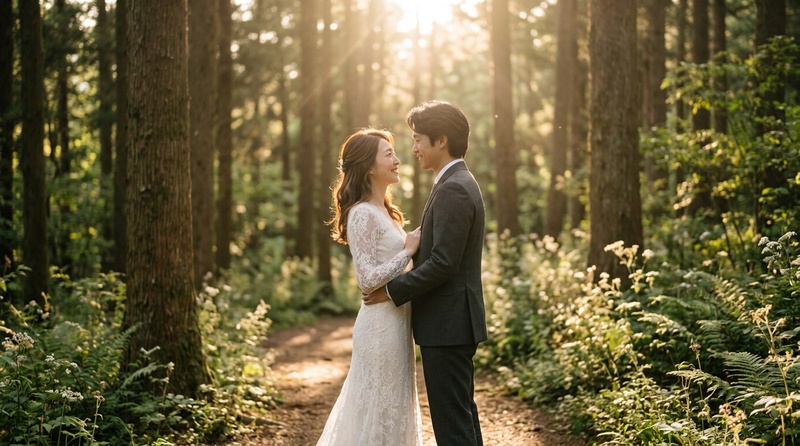 森系逆光 AI 婚紗照