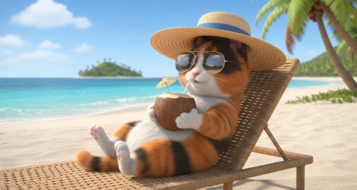 AI 貓咪海邊放鬆