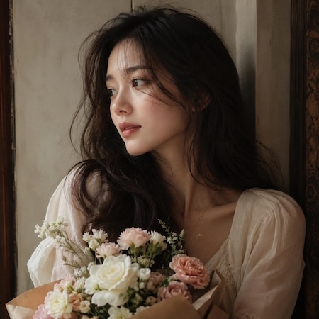 法式捲髮與花束女生 IG 大頭貼