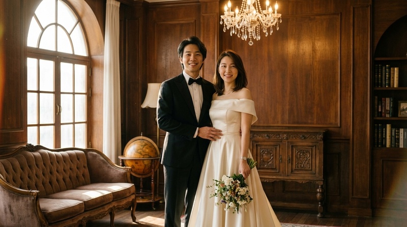 復古室內 AI 婚紗照