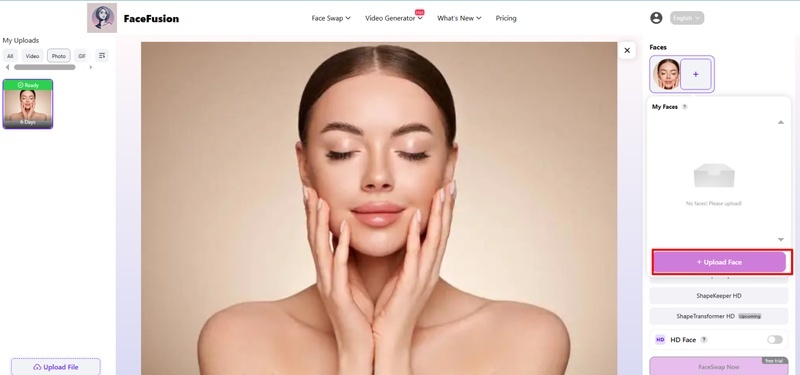 在 FaceFusion 上傳換臉素材
