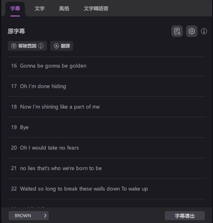 開啟字幕編輯面板並使用關鍵字搜尋字幕內容