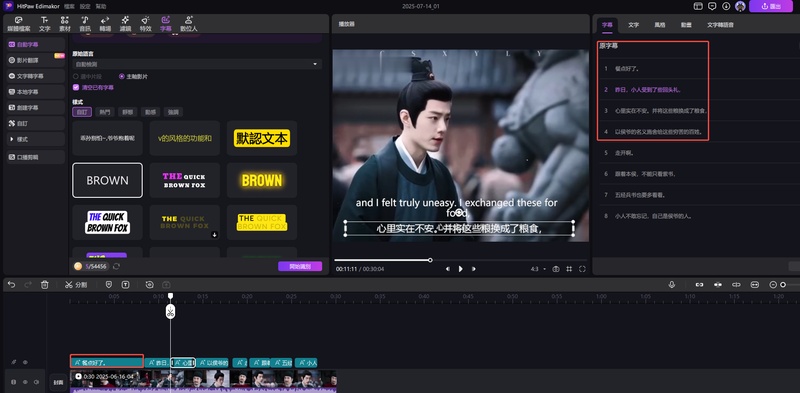 編輯 HitPaw Edimakor 字幕內容示意圖